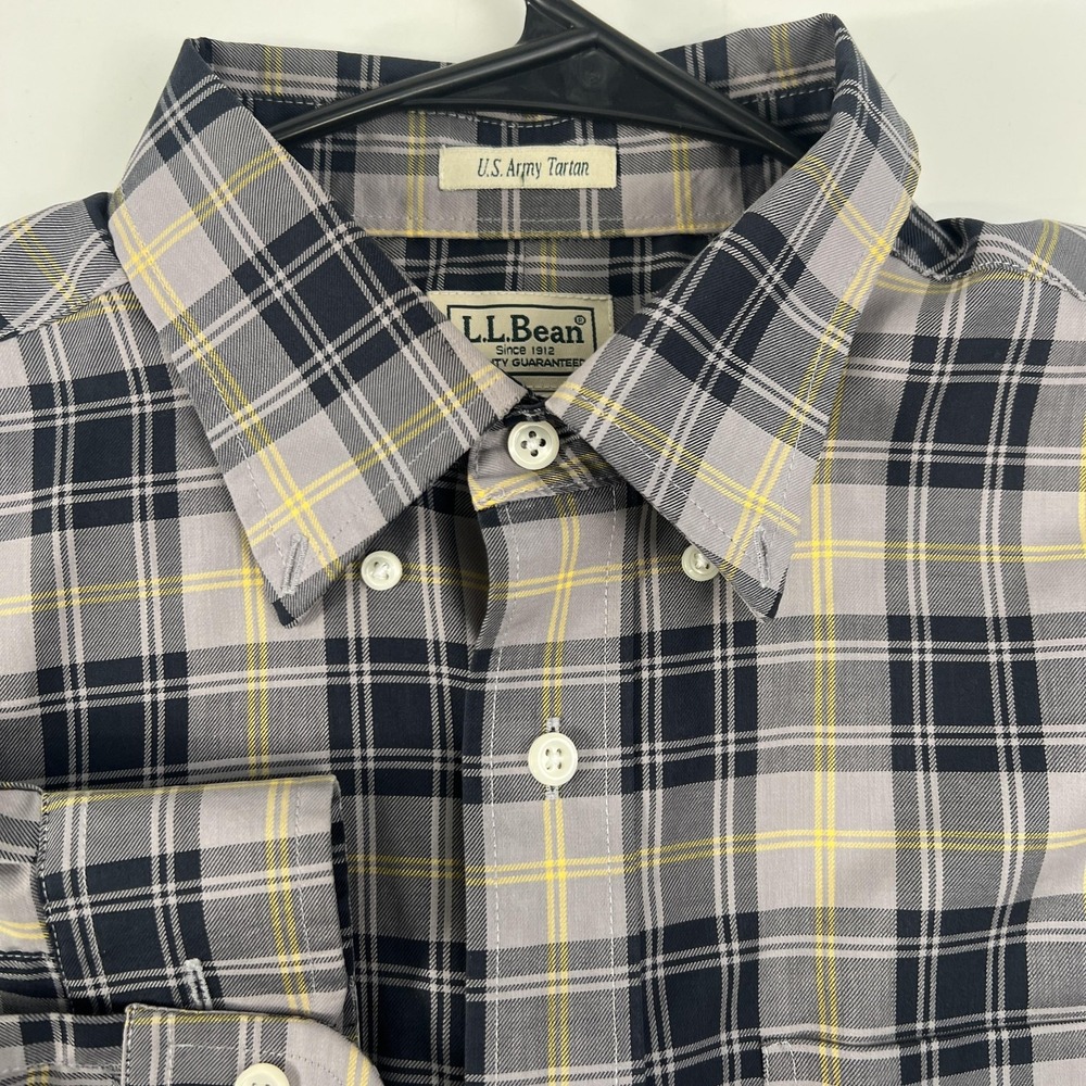 L.L. Bean U.S. Army Tartan Shirt‎ Mens Medium Gray Plaid Long Sleeve Button Up
